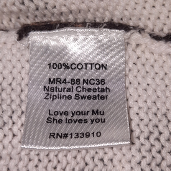 SMYMuMu Back Zip Crewneck Sweater Cotton Brown White Oversized M 8 10 - Picture 7 of 10